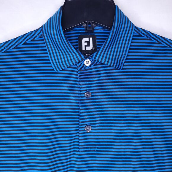 Footjoy Polo Shirt Mens Medium Striped Blue Golf Performance Activewear - Picture 1 of 12